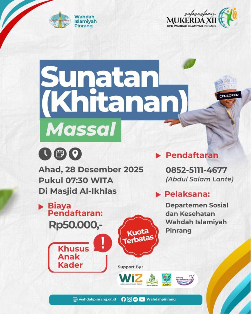 Sambut Mukerda XII, Departemen Sosial dan Kesehatan Wahdah Islamiyah Pinrang Gelar Sunatan Massal